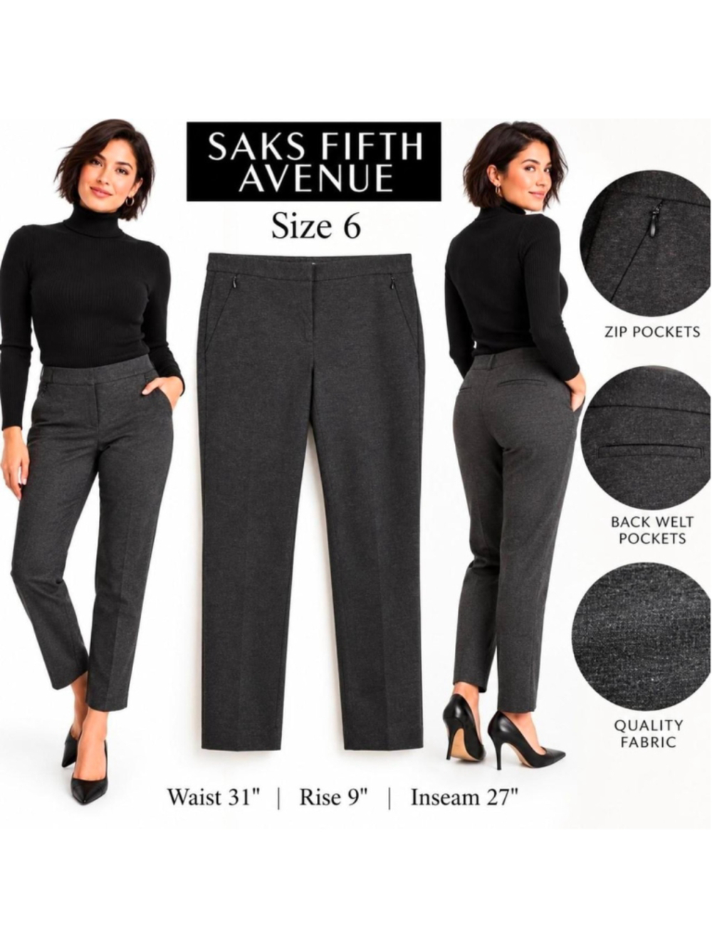 Saks Fifth Avenue Size 6 Charcoal Gray Ponte Knit Slim Straight Pants